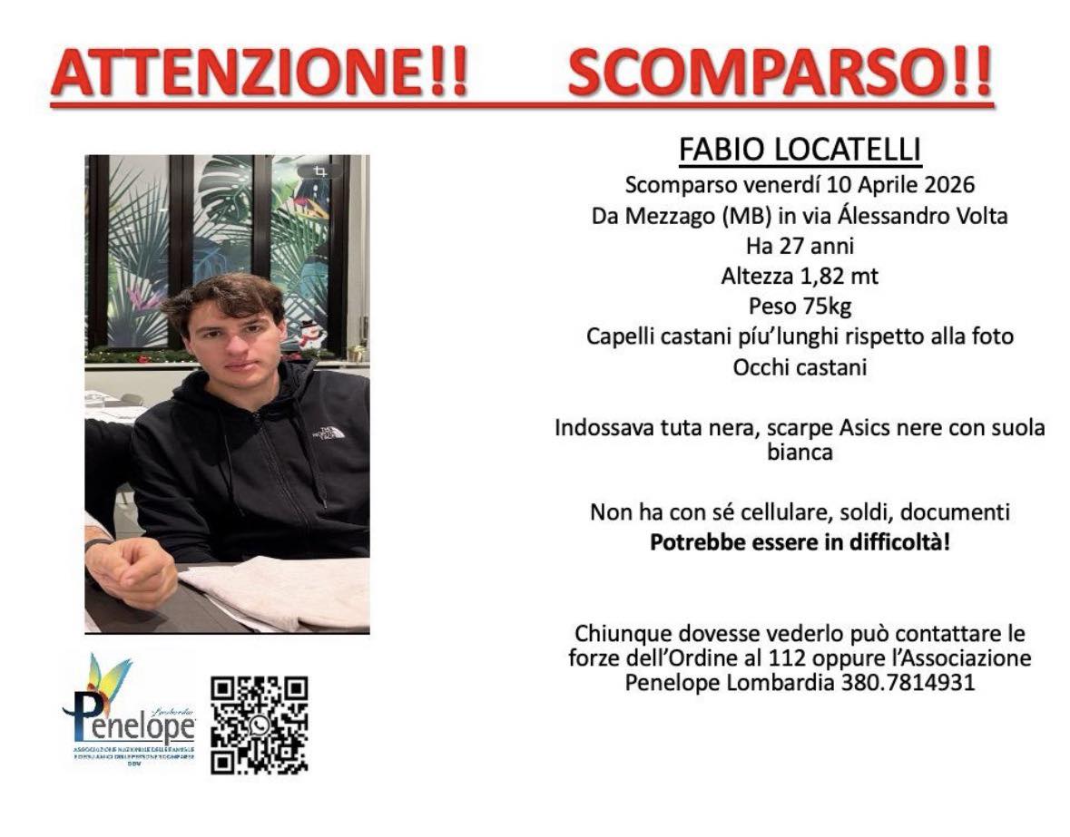 Fabio Locatelli: ricerche attive per il giovane scomparso