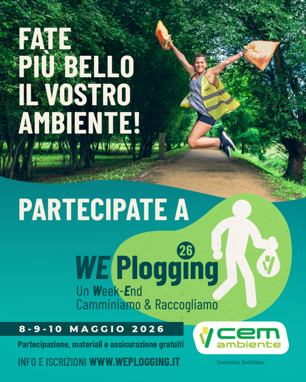 Ritorna il WE Plogging: il 9 e 10 maggio il territorio si unisce per l’ambiente